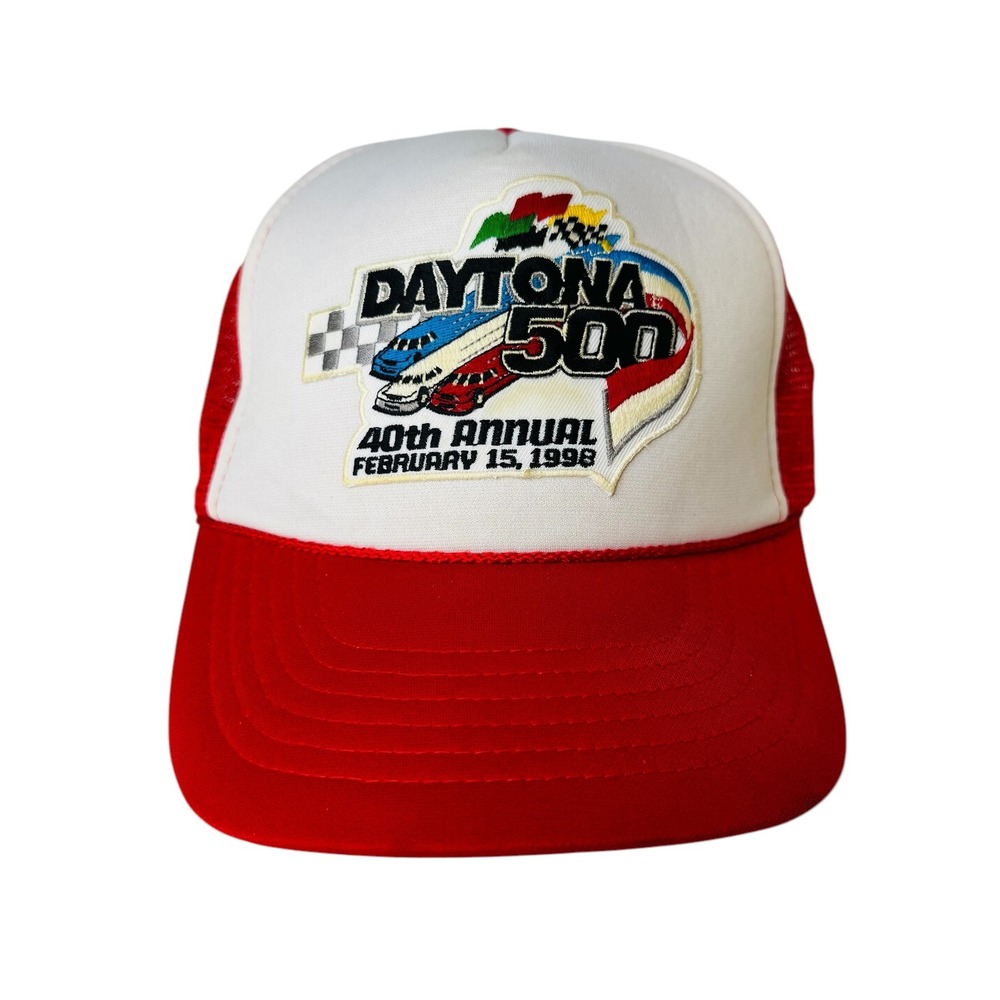 Dayton 500 1998 Red Trucker Hat One Size Snapback Mesh Cap 40th Annual‎ 90's